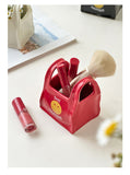 Red Ceramic Desktop Organizer - Cute Hand Shaped Pencil Holder and Makeup Brush Storage for Home and Office