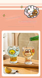 Mini Cartoon Glass Tumbler 400ml,Cute Beer and Juice Cup for Cold Drinks(Brown bear)