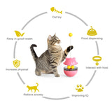 Cat Teaser Cup Toy, Interactive Treat Dispensing Ball with Wand (Yellow)