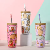 304 Stainless Steel Insulated Tumbler,Cartoon Design Portable Straw Cup for Home and Office(Off-white)