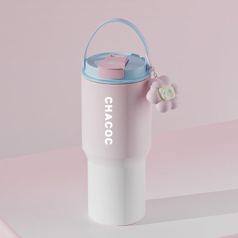 304 Stainless Steel Insulated Tumbler,Large Capacity with Handle and Cute Cloud Accessory(Pink)