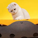 DIY Felt Cat Tunnel - Foldable Egg Roll-Shaped Pet Toy with Multiple Holes(Yellow + Royal Blue)