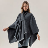 Solid Knit Poncho Shawl,Warm Fall/Winter Cape with Slit and Crossbar Design(Black)