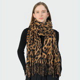Stylish Animal Print Scarf - Warm Fall/Winter Shawl with Tassels, Imitation Cashmere(Rose pink)