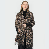 Stylish Animal Print Scarf - Warm Fall/Winter Shawl with Tassels, Imitation Cashmere(Dark green)