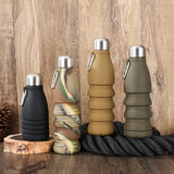 Dark green Collapsible Silicone Water Bottle - Portable Sports Hydration Flask with Carabiner, 550ml/300ml