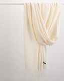 Luxe Soft Imitation Cashmere Scarf - Warm Solid Tone Shawl with Elegant Fringe(Off-white)
