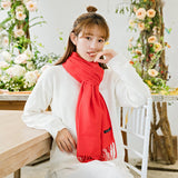 Luxe Soft Imitation Cashmere Scarf - Warm Solid Tone Shawl with Elegant Fringe(Off-white)