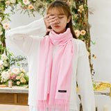 Luxe Soft Imitation Cashmere Scarf - Warm Solid Tone Shawl with Elegant Fringe(Off-white)