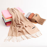 Luxe Soft Imitation Cashmere Scarf - Warm Solid Tone Shawl with Elegant Fringe(Off-white)