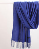 Luxe Soft Imitation Cashmere Scarf - Warm Solid Tone Shawl with Elegant Fringe(Royal blue)
