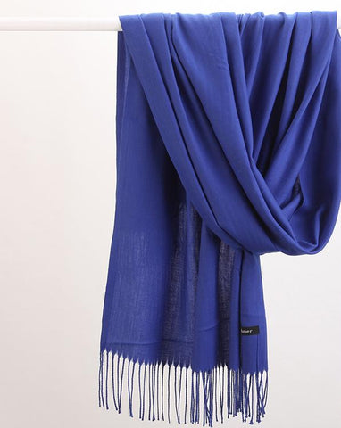 Luxe Soft Imitation Cashmere Scarf - Warm Solid Tone Shawl with Elegant Fringe(Royal blue)