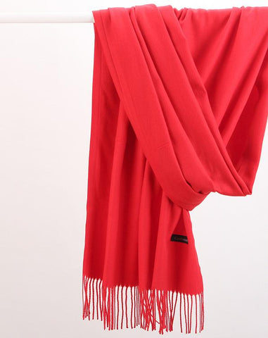 Luxe Soft Imitation Cashmere Scarf - Warm Solid Tone Shawl with Elegant Fringe(Red)