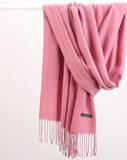 Luxe Soft Imitation Cashmere Scarf - Warm Solid Tone Shawl with Elegant Fringe(Red bean paste)
