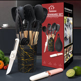 White 12-Piece Silicone Cooking Utensil Set - Non-Stick Food-Grade Kitchen Tools with Holder