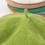 Olive green Linen Knit Beret - Classic Soft and Stylish Headwear