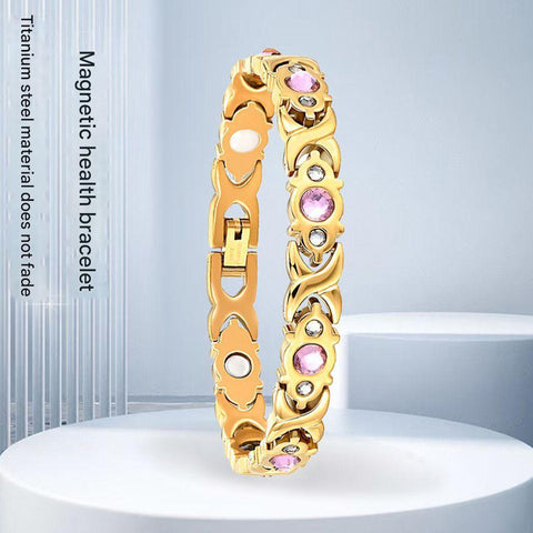 Magnetic Therapy Bracelet - Anti-Allergy Jewelry with Gemstone Design and Health Benefits(Gold)