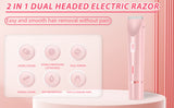 2-in-1 Ladies Electric Shaver & Trimmer - IPX7 Waterproof, USB-C Rechargeable, Dual Head Design(pink)