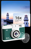 Compact 4K Digital Camera - 50MP, 16x Zoom, 2.4-inch IPS Screen, WiFi & Fill Light - Retro CCD Style(Yellow)