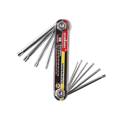 10-Piece Folding Torx Key Wrench Set - T6-T30 Star Keys, Portable Multi-Tool(silver)