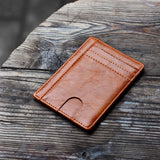 Slim Minimalist Leather Wallet with ID Window & RFID Blocking - Holds 12 Cards & Cash(Yellow Brown)