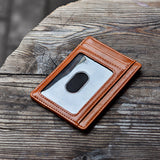 Slim Minimalist Leather Wallet with ID Window & RFID Blocking - Holds 12 Cards & Cash(Yellow Brown)