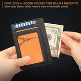 Slim Minimalist Leather Wallet with ID Window & RFID Blocking - Holds 12 Cards & Cash(Black)