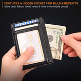 Slim Minimalist Leather Wallet with ID Window & RFID Blocking - Holds 12 Cards & Cash(Black)