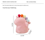Adorable Unicorn Ceramic Fruit Fork Holder Set - Includes Stainless Steel Forks with Ball Tops(yellow)
