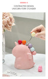 Adorable Unicorn Ceramic Fruit Fork Holder Set - Includes Stainless Steel Forks with Ball Tops(green)