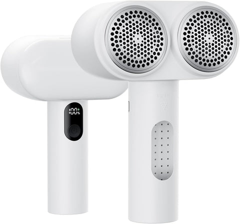 Dual-Head Electric Lint Remover - USB-C Rechargeable, LED Display, 3-Size Honeycomb Mesh(White)