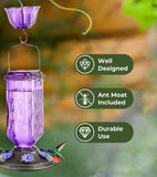 Elegant Hanging Hummingbird Feeder - Decorative Glass Nectar Bottle with Ant Moat, 6 Feeding Ports(Blue)