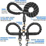 Black Pet Double-Ended Rope + 1.5M Leash - Easy to walk two dogs, tangle-free design
