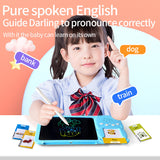 Blue (112 cards, pure English) Kids Interactive Early Education Toy: Combination Card Reader & LCD Drawing Board for Toddlers
