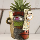Abstract Face Planter Pot - Artistic Resin Decor for Succulents & Plants (Antique Style - 18.5*18*15CM)