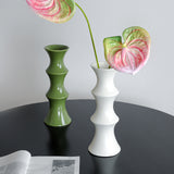 Glossy GreenCeramic Vase - Unique Bamboo-Look Design (25.5x9x7cm)