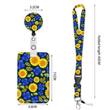 2-pcs Retractable ID Badge Reel Lanyard Set with Vertical Hard Plastic Card Holder - Blue Yellow Floral (Style 1)