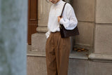 Brown Premium Leather Underarm Bag with Elegant Accordion Design