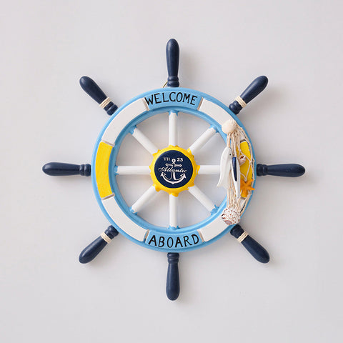 Nautical Wooden Rudder Wall Decor - 34cm Coastal Home Decor Accent (Yellow Rudder)