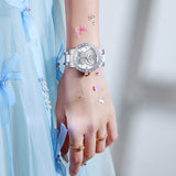 Women's Butterfly Quartz Watch with Ceramic Steel Strap and Luminous Hands (Silver shell white surface steel belt)