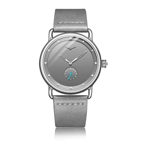 Silver Elegant Men's Watch with Leather Band - Small Seconds, Onion Crown Detail