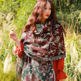 Style 1 Women's Ethnic Faux Cashmere Shawl Wrap - Jacquard Pattern Tassel Scarf (Flowers in full bloom)