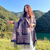 Style 4 Women's Ethnic Faux Cashmere Shawl Wrap - Jacquard Pattern Tassel Scarf (A unique hole purple)