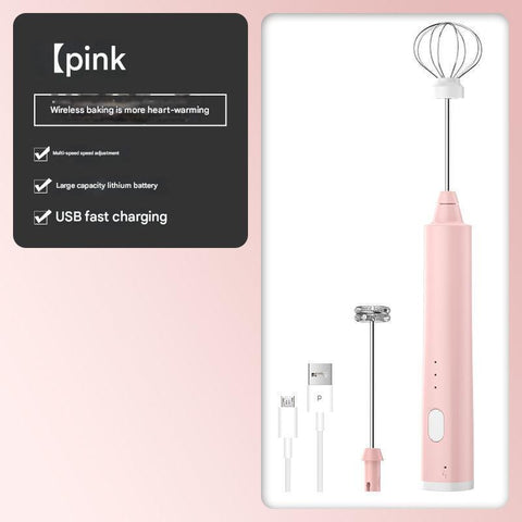 Green Cordless Drink Mixer & Egg Beater with 2 Whisk Heads - USB Powered