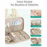 White Puffy Travel Wash Bag with Wide-Mouth Access and Wet-Dry Pockets