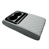 Gray Auto Center Console Armrest Riser Pad with Dual Cup Holders - PU Leather
