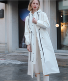 White Women's Long Waterproof Raincoat with Hood and Visor - Stylish Rain Jacket (Size - XL)