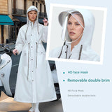 White Women's Long Waterproof Raincoat with Hood and Visor - Stylish Rain Jacket (Size - XL)