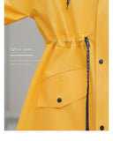 White Women's Long Waterproof Raincoat with Hood and Visor - Stylish Rain Jacket (Size - XL)
