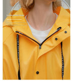 White Women's Long Waterproof Raincoat with Hood and Visor - Stylish Rain Jacket (Size - XL)